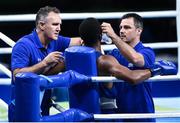 16 August 2016; Gary Russell of USA, during his Light Welterweight Quarterfinal bout with Fazliddin Gaibnazarov of Uzbekistan at the Riocentro Pavillion 6 Arena during the 2016 Rio Summer Olympic Games in Rio de Janeiro, Brazil. Photo by Stephen McCarthy/Sportsfile