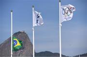 16 August 2016; The Brazilian flag flies at half-mast in at the Marina de Gloria Sailing venue after the death of former FIFA President Joao Havelange during the 2016 Rio Summer Olympic Games in Rio de Janeiro, Brazil. Photo by Brendan Moran/Sportsfile