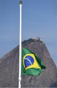 16 August 2016; The Brazilian flag flies at half-mast in at the Marina de Gloria Sailing venue after the death of former FIFA President Joao Havelange during the 2016 Rio Summer Olympic Games in Rio de Janeiro, Brazil. Photo by Brendan Moran/Sportsfile