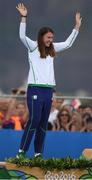 16 August 2016; Annalise Murphy of Ireland steps on to the podium to accept her silver medal after the Women's Laser Radial Medal race on the Pão de Açúcar course, Copacabana, during the 2016 Rio Summer Olympic Games in Rio de Janeiro, Brazil. Photo by Ramsey Cardy/Sportsfile