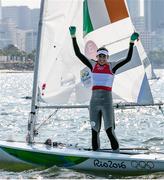 16 August 2016; Annalise Murphy of Ireland celebrates winning silver in the Women's Laser Radial Medal race on the Pao de Acucar course, Copacabana, during the 2016 Rio Summer Olympic Games in Rio de Janeiro, Brazil. Photo by David Branigan/Sportsfile