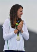 16 August 2016; Annalise Murphy of Ireland with her silver medal after the Women's Laser Radial Medal race on the Pão de Açúcar course, Copacabana, during the 2016 Rio Summer Olympic Games in Rio de Janeiro, Brazil. Photo by Brendan Moran/Sportsfile