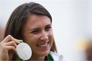 16 August 2016; Annalise Murphy of Ireland celebrates with her silver medal after the Women's Laser Radial Medal race on the Pão de Açúcar course, Copacabana, during the 2016 Rio Summer Olympic Games in Rio de Janeiro, Brazil. Photo by Ramsey Cardy/Sportsfile
