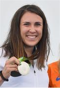 16 August 2016; Annalise Murphy of Ireland celebrates with her silver medal after the Women's Laser Radial Medal race on the Pão de Açúcar course, Copacabana, during the 2016 Rio Summer Olympic Games in Rio de Janeiro, Brazil. Photo by Brendan Moran/Sportsfile