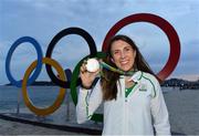 16 August 2016; Annalise Murphy of Ireland celebrates with her silver medal after the Women's Laser Radial Medal race on the Pão de Açúcar course, Copacabana, during the 2016 Rio Summer Olympic Games in Rio de Janeiro, Brazil. Photo by Brendan Moran/Sportsfile