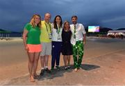 16 August 2016; Annalise Murphy of Ireland celebrates with her family, from left, sister Claudine, father Con, mother Cathy MacAleavey and brother Finn after winning a silver medal in the Women's Laser Radial Medal race on the Pão de Açúcar course, Copacabana, during the 2016 Rio Summer Olympic Games in Rio de Janeiro, Brazil. Photo by Brendan Moran/Sportsfile