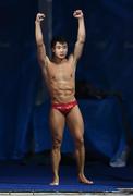 16 August 2016; Yuan Cao of China celebrates after winning gold in the Men's 3m springboard final at the Maria Lenk Aquatics Centre during the 2016 Rio Summer Olympic Games in Rio de Janeiro, Brazil. Photo by Stephen McCarthy/Sportsfile