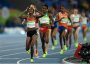 16 August 2016; Faith Chepngetich Kipyegon of Kenya celebrates winning the Women's 1500m Final at the Olympic Stadium during the 2016 Rio Summer Olympic Games in Rio de Janeiro, Brazil. Photo by Ramsey Cardy/Sportsfile