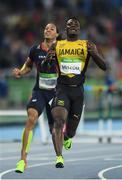 16 August 2016; Omar McLeod of Jamaica celebrates winning the Men's 110m Hurdles Final at the Olympic Stadium during the 2016 Rio Summer Olympic Games in Rio de Janeiro, Brazil. Photo by Ramsey Cardy/Sportsfile