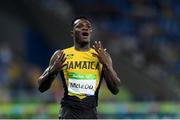 16 August 2016; Omar McLeod of Jamaica celebrates winning the Men's 110m Hurdles Final at the Olympic Stadium during the 2016 Rio Summer Olympic Games in Rio de Janeiro, Brazil. Photo by Ramsey Cardy/Sportsfile