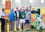 17 August 2016; Leona Maguire of Ireland with Team Ireland golf captain Paul McGinley before the opening round of the women's golf at the Olympic Golf Course during the 2016 Rio Summer Olympic Games in Rio de Janeiro, Brazil. Photo by Stephen McCarthy/Sportsfile
