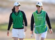17 August 2016; Leona Maguire, left, of Ireland with her sister and caddy Lisa during the opening round of the women's golf at the Olympic Golf Course during the 2016 Rio Summer Olympic Games in Rio de Janeiro, Brazil.