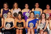 6 November 2010; 2010 Camogie Soaring Star award recipients, back row, from left, Patricia Jackman, Waterford, Fionnuala Carr, Down, Regina Gorman, Kildare, Shona Curran, Waterford, and Rhona Torney, Antrim, with front row, from left, Áine Lyng, Waterford, Shannon Graham, Antrim, Sarah Anne Fitzgerald, Laois, and Jane Adams, Antrim, at the 2010 Camogie All-Stars in association with O’Neills. Citywest Hotel, Saggart, Co. Dublin. Picture credit: Stephen McCarthy / SPORTSFILE