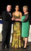 6 November 2010; Bernie Murray, Armagh, is presented with her 2010 Camogie Soaring Star award by Cormac Farrell, Marketing Director, O'Neills, and President of the Camogie Association Joan O' Flynn at the 2010 Camogie All-Stars in association with O’Neills. Citywest Hotel, Saggart, Co. Dublin. Picture credit: Stephen McCarthy / SPORTSFILE