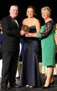 6 November 2010; Michaela Convery, Antrim, is presented with her 2010 Camogie Soaring Star award by Cormac Farrell, Marketing Director, O'Neills, and President of the Camogie Association Joan O' Flynn at the 2010 Camogie All-Stars in association with O’Neills. Citywest Hotel, Saggart, Co. Dublin. Picture credit: Stephen McCarthy / SPORTSFILE
