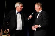 6 November 2010; Former RTE Gaelic Games Commentator Micheal O Muircheartaigh is interviewed by MC Michael Lyster during the 2010 Camogie All-Stars in association with O’Neills. Citywest Hotel, Saggart, Co. Dublin. Picture credit: Stephen McCarthy / SPORTSFILE