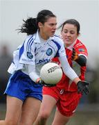 7 November 2010; Denise Geaney, West Clare Gaels, Clare, in action against Erin Farrell, St Patricks Dromahair, Leitrim. Tesco All-Ireland Intermediate Ladies Football Club Championship Semi-Final, West Clare Gaels, Clare v St Patricks Dromahair, Leitrim, Doonbeg, Co. Clare. Picture credit: Alan Place / SPORTSFILE