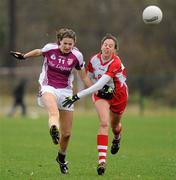7 November 2010; Sharon McLaughlin, Termon, Donegal, in action against Orla Cotter, Inch Rovers, Cork. Tesco All-Ireland Senior Ladies Football Club Championship Semi-Final, Termon, Donegal v Inch Rovers, Cork, Termon GAA, Donegal.  Picture credit: Oliver McVeigh / SPORTSFILE