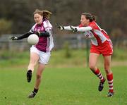 7 November 2010; Roisin Friel, Termon, Donegal, in action against Orla Cotter, Inch Rovers, Cork. Tesco All-Ireland Senior Ladies Football Club Championship Semi-Final, Termon, Donegal v Inch Rovers, Cork, Termon GAA, Donegal.  Picture credit: Oliver McVeigh / SPORTSFILE