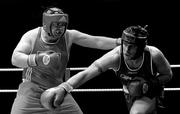 6 March 2010; Trevor Foley, Crumlin, left, exchanges punches with Jonathan York, Springhill, during their men's novice 91+kg bout. Men's Novice National Championships 2010 Finals - Saturday Afternoon Session, National Stadium, Dublin. Picture credit: Stephen McCarthy / SPORTSFILE