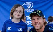 17 August 2016; Leinster's Jordi Murphy with Síofra Power, age 10, from Monkstown, at the Bank of Ireland Leinster Rugby Camp at Blackrock College RFC, Stradbrook Road, Blackrock, Co Dublin. Photo by Piaras Ó Mídheach/Sportsfile