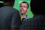 17 August 2016; Journalist Jamil Chade speaks to members of the media after an IOC / Rio 2016 Daily Briefing at the Main Press Centre in Rio de Janeiro, Brazil. Photo by Stephen McCarthy/Sportsfile