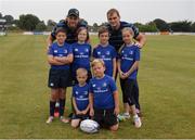 17 August 2016; Leinster Rugby's Jordi Murphy, left, and Rhys Ruddock, with participants, back row, from left, Paul Baviera, age 10, from Foxrock, Síofra Power, age 10, from Monkstown, Patrick Jones, age 8, from Dun Laoghaire and Lucy McCullagh, age 12, from Monkstown. Front row, from left, Cian Power, age 6, from Monkstown, and Olibhear Fahey, age 8, from Avondale Road, at the Bank of Ireland Leinster Rugby Camp at Blackrock College RFC, Stradbrook Road, Blackrock, Co Dublin. Photo by Piaras Ó Mídheach/Sportsfile