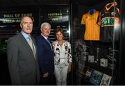 18 August 2016; Uachtarán Chumann Lúthchleas Gael Aogán Ó Fearghail with Hall of Fame inductees Kerry footballer John O'Keeffe, left, and Mary Early who collected the award on behalf of her husband Roscommon footballer Dermot Earley snr during the announcement of the 2016 Inductees into the GAA Museum Hall of Fame at the GAA Museum Auditorium in Croke Park, Dublin. Photo by Matt Browne/Sportsfile