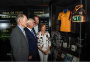 18 August 2016; Uachtarán Chumann Lúthchleas Gael Aogán Ó Fearghail with Hall of Fame inductees Kerry footballer John O'Keeffe, left, and Dermot Earley jnr and his mother Mary who were there on behalf of Roscommon footballer Dermot Earley snr to collect the award during the announcement of the 2016 Inductees into the GAA Museum Hall of Fame at the GAA Museum Auditorium in Croke Park, Dublin. Photo by Matt Browne/Sportsfile