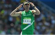 18 August 2016; Thomas Barr of Ireland after crossing the line in 4th place with a new Irish record of 47.97 during the Men's 400m hurdles final in the Olympic Stadium, Maracanã, during the 2016 Rio Summer Olympic Games in Rio de Janeiro, Brazil. Photo by Brendan Moran/Sportsfile