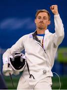 18 August 2016; Arthur Lanigan O'Keeffe of Ireland in action during the Men's Individual Fencing Ranking round of the Modern Pentathlon at the Youth Arena in Deodora during the 2016 Rio Summer Olympic Games in Rio de Janeiro, Brazil. Photo by Ramsey Cardy/Sportsfile