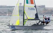 18 August 2016; Ryan Seaton and Matt McGovern of Ireland in action during the Men's 49er Medal Race on the Marina da Glória, Pão de Açúcar course, during the 2016 Rio Summer Olympic Games in Rio de Janeiro, Brazil. Photo by David Branigan/Sportsfile