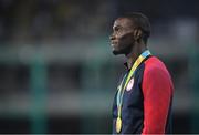 18 August 2016; Kerron Clement of USA with his gold medal after he won the Men's 400m hurdles final in the Olympic Stadium, Maracanã, during the 2016 Rio Summer Olympic Games in Rio de Janeiro, Brazil. Photo by Brendan Moran/Sportsfile