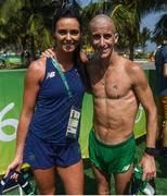 19 August 2016; Robert Heffernan of Ireland with his wife Marian after he finished 6th in the Men's 50km Walk Final during the 2016 Rio Summer Olympic Games in Rio de Janeiro, Brazil. Photo by Stephen McCarthy/Sportsfile