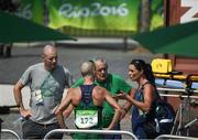 19 August 2016; Robert Heffernan of Ireland with team manager Patsy McGonigle, his wife Marian and physiotherapist Kyle Alexander after finishing 6th in the Men's 50km Walk Final during the 2016 Rio Summer Olympic Games in Rio de Janeiro, Brazil. Photo by Brendan Moran/Sportsfile