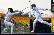 19 August 2016; Natalya Coyle of Ireland competing against Chloe Esposito of Australia during the fencing bonus round of the Women's Modern Pentathlon in Deodora Stadium during the 2016 Rio Summer Olympic Games in Rio de Janeiro, Brazil. Photo by Ramsey Cardy/Sportsfile