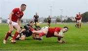 19 August 2016; Darren Sweetnam of Munster scores a try against Zebre during a pre-season friendly match at the RSC in Waterford. Photo by Matt Browne/Sportsfile
