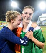 19 August 2016; Natalya Coyle of Ireland is congratulated by her training partner Sive Brassil after the women's combined discipline of the Women's Modern Pentathlon at the Youth Arena in Deodora during the 2016 Rio Summer Olympic Games in Rio de Janeiro, Brazil. Photo by Ramsey Cardy/Sportsfile