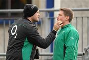 9 November 2010; Ireland's Ronan O'Gara is checked by team doctor Dr. Eanna Falvey before the start of squad training ahead of their Autumn International match against Samoa on Saturday. Ireland Rugby Squad Training, Donnybrook Stadium, Donnybrook, Dublin. Picture credit: Brendan Moran / SPORTSFILE