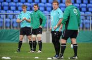 9 November 2010; Ireland players, from left, Andrew Trimble, Sean O'Brien, Sean Cronin and Tom Court during squad training ahead of their Autumn International match against Samoa on Saturday. Ireland Rugby Squad Training, Donnybrook Stadium, Donnybrook, Dublin. Picture credit: Brendan Moran / SPORTSFILE