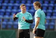 9 November 2010; Ireland's Brian O'Driscoll in conversation with team-mate Andrew Trimble during squad training ahead of their Autumn International match against Samoa on Saturday. Ireland Rugby Squad Training, Donnybrook Stadium, Donnybrook, Dublin. Picture credit: Brendan Moran / SPORTSFILE