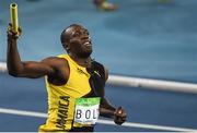 19 August 2016; Usain Bolt of Jamaica celebrates winning the Men's 4 x 100m relay final in the Olympic Stadium, Maracanã, during the 2016 Rio Summer Olympic Games in Rio de Janeiro, Brazil. Photo by Brendan Moran/Sportsfile