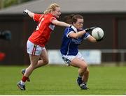 20 August 2016; Sinéad Greene of Cavan in action against Vera Foley of Cork during the TG4 Ladies Football All-Ireland Senior Championship Quarter-Final game between Cavan and Cork at St Brendan's Park in Birr, Co Offaly. Photo by Sam Barnes/Sportsfile