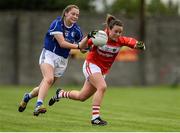 20 August 2016; Orlagh Farmer of Cork in action against Neasa Byrd of Cavan during the TG4 Ladies Football All-Ireland Senior Championship Quarter-Final game between Cavan and Cork at St Brendan's Park in Birr, Co Offaly. Photo by Sam Barnes/Sportsfile