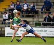 20 August 2016; Louise Ní Mhuircheartaigh of Kerry in action against Josephine Fitzpatrick of Monaghan during the TG4 Ladies Football All-Ireland Senior Championship Quarter-Final game between Monaghan and Kerry at St Brendan's Park in Birr, Co Offaly. Photo by Sam Barnes/Sportsfile