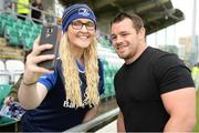 20 August 2016; Leinster supporter Sarah Rice, from Naas, Co Kildare, takes a selfie with Leinster's Cian Healy ahead of the Pre-Season Friendly game between Leinster and Gloucester at Tallaght Stadium in Tallaght, Co Dublin. Photo by Cody Glenn/Sportsfile