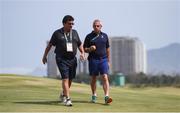 20 August 2016; Paul McGinley, Ireland golf manager, right, and broadcaster Des Cahill walk the 18th fairway during the final round of the women's golf at the Olympic Golf Course, Barra de Tijuca, during the 2016 Rio Summer Olympic Games in Rio de Janeiro, Brazil. Photo by Stephen McCarthy/Sportsfile