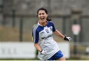 20 August 2016; Therese Scott of Monaghan celebrates after scoring her sides third goal during the TG4 Ladies Football All-Ireland Senior Championship Quarter-Final game between Monaghan and Kerry at St Brendan's Park in Birr, Co Offaly. Photo by Sam Barnes/Sportsfile