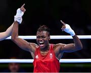 20 August 2016; Nicola Adams of Great Britain celebrates defeating Sarah Ourahmoune of France during their Women's Flyweight Final bout in the Riocentro Pavillion 6 Arena during the 2016 Rio Summer Olympic Games in Rio de Janeiro, Brazil. Photo by Stephen McCarthy/Sportsfile