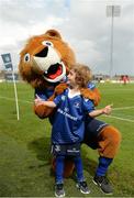 20 August 2016; Leinster supporter Matt Bezuidenhout, age 6, from Naas, Co Kildare with Leo The Lion at the Pre-Season Friendly game between Leinster and Gloucester at Tallaght Stadium in Tallaght, Co Dublin. Photo by Cody Glenn/Sportsfile